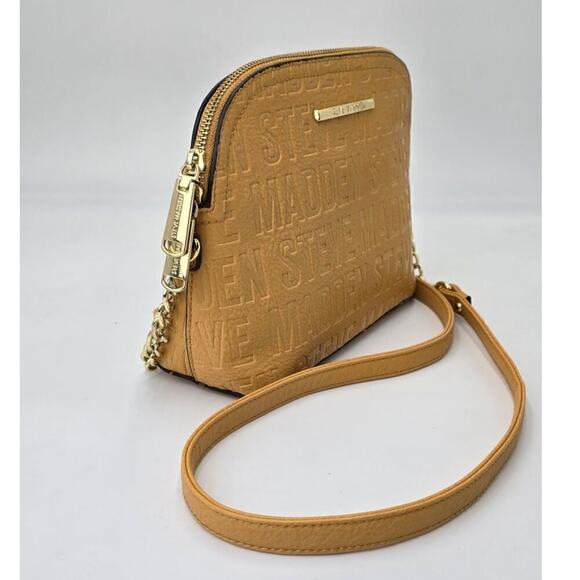 Steve Madden Crossbody Logo Purse Mustard Shoulder Bag Chain Strap Handbag - Picture 2 of 10